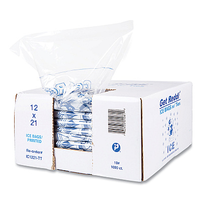 Inteplast Group Ice Bags with Twist-Ties, Ice: Penguin Icon Labeling, 10 lb Capacity, 12" x 21", Clear, 1,000/Carton (IBSIC1221)