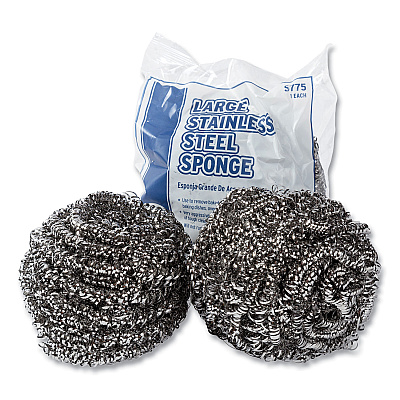 AmerCareRoyal Stainless Steel Sponge, Polybagged, 1.75 oz, Gray, 12/Pack, 6 Packs/Carton (RPPS7756)