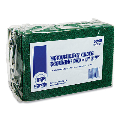 AmerCareRoyal Medium-Duty Scouring Pad, 6 x 9, Green, 10 Pads/Pack, 6 Packs/Carton (RPPS960)