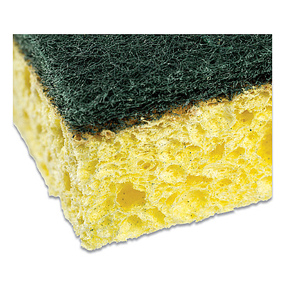 AmerCareRoyal Heavy-Duty Scrubbing Sponge, 3.5 x 6, 0.85" Thick, Yellow/Green, 20/Carton (RPPS740C20)