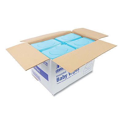 AmerCareRoyal Baby Wipes Tub, Unscented, White, 80/Tub, 12 Tubs/Carton (RPPRPBWU80)