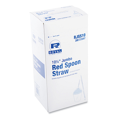 AmerCareRoyal Jumbo Spoon Straw, 10.25", Plastic, Red, 300/Pack, 18 Packs/Carton (RPPRJSS10)