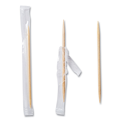 AmerCareRoyal Cello-Wrapped Round Wood Toothpicks, 2.5", Natural, 1,000/Box, 15 Boxes/Carton (RPPRIW15)