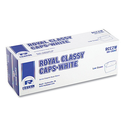 AmerCareRoyal Classy Cap, Crepe Paper, Adjustable, One Size Fits All, White, 100 Caps/Pack, 10 Packs/Carton (RPPRCC2W)