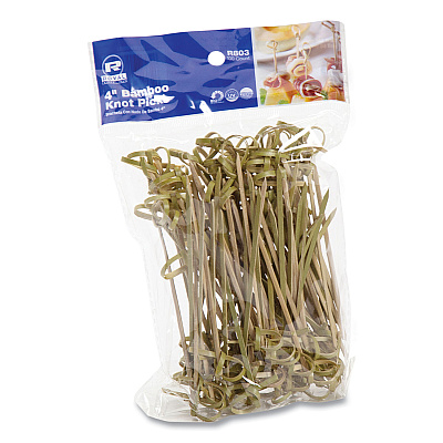 AmerCareRoyal Knotted Bamboo Pick, Natural, 4", 100 Pack, 10 Packs/Carton (RPPR803)
