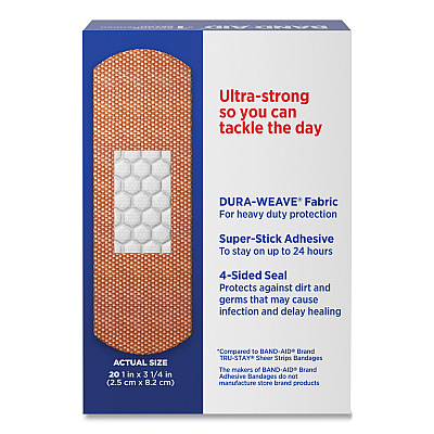 BAND-AID Flexible Fabric Adhesive Tough Strip Bandages, 1 x 4, 20/Box (JOJ4408)