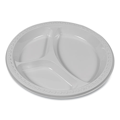 Tablemate Plastic Dinnerware, Compartment Plates, 9" dia, White, 125/Pack (19644WH)