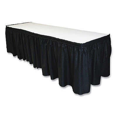 Tablemate Table Set Linen-Like Table Skirting, Polyester, 29" x 14 ft, Black (TBLLS2914BK)