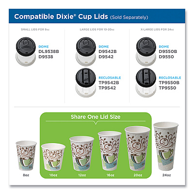 Dixie PerfecTouch Paper Hot Cups, 10 oz, Coffee Haze Design, 50 Sleeve, 20 Sleeves/Carton (DXE92959)