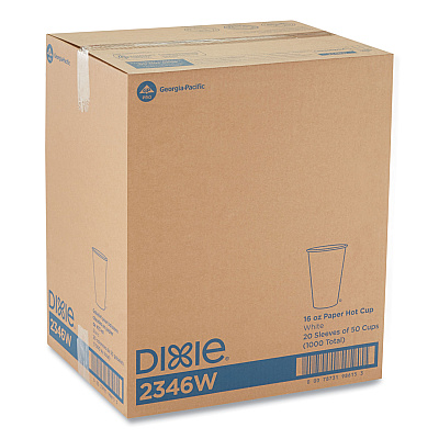 Dixie Paper Hot Cups, 16 oz, White, 50/Sleeve, 20 Sleeves/Carton (DXE2346W)