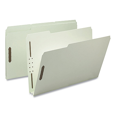 Smead Recycled Pressboard Fastener Folders, 3" Expansion, 2 Fasteners, Legal Size, Gray-Green Exterior, 25/Box (SMD20005)