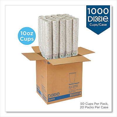 Dixie PerfecTouch Paper Hot Cups, 10 oz, Coffee Haze Design, 50 Sleeve, 20 Sleeves/Carton (DXE92959)