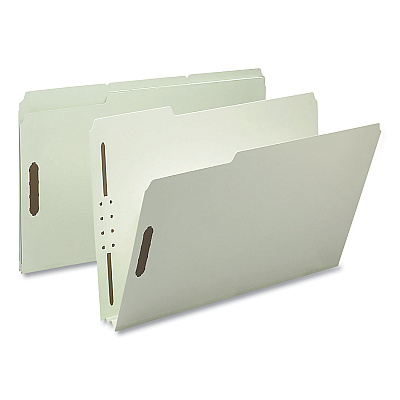 Smead Recycled Pressboard Fastener Folders, 2" Expansion, 2 Fasteners, Legal Size, Gray-Green Exterior, 25/Box (SMD20004)