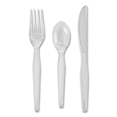 Dixie Heavyweight Polystyrene Cutlery, Clear, Knives/Spoons/Forks, 180/Pack, 10 Packs/Carton (DXECH0369DX7)