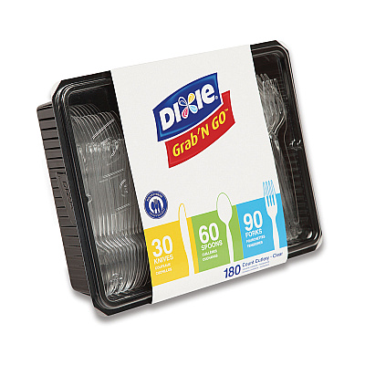 Dixie Combo Pack, Tray with Clear Plastic Utensils, 90 Forks, 30 Knives, 60 Spoons (DXECH0369DX7PK)