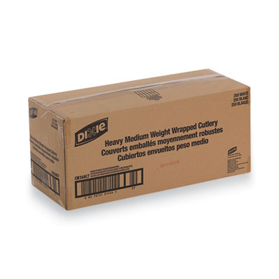 Dixie Wrapped Tableware/Napkin Packets, Fork/Knife/Spoon/Napkin, White, 250/Carton (DXECM26NC7)