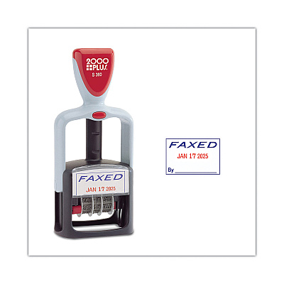 COSCO 2000PLUS Model S 360 Two-Color Message Dater, 1.75 x 1, "Faxed," Self-Inking, Blue/Red (COS011032)