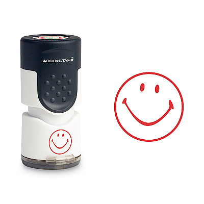 ACCUSTAMP Pre-Inked Round Stamp, Smiley, 0.63" dia, Red (COS030725)