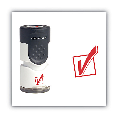 ACCUSTAMP Pre-Inked Round Stamp, Check Mark, 0.63" dia, Red (COS035658)