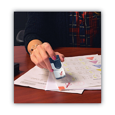 ACCUSTAMP Pre-Inked Round Stamp, Check Mark, 0.63" dia, Red (COS035658)