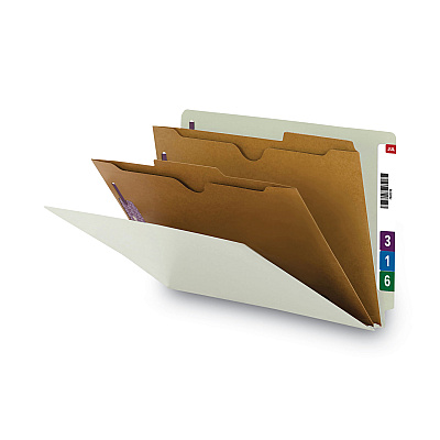 Smead X-Heavy End Tab Pressboard Classification Folders, Six SafeSHIELD Fasteners, 2 Dividers, Legal Size, Gray-Green, 10/Box (SMD29710)