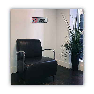 COSCO Brushed Metal Office Sign, Turn Off Cell Phone, 9 x 3, Silver/Red (COS098211)