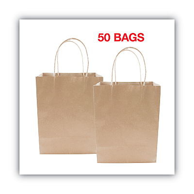 COSCO Premium Shopping Bag, Natural Twisted-Paper Handles, 8" x 4" x 10.25", Brown, 50/Box (COS098375)