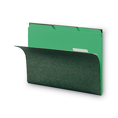 Smead Interior File Folders, 1/3-Cut Tabs: Assorted, Letter Size, 0.75" Expansion, Green, 100/Box (SMD10247)
