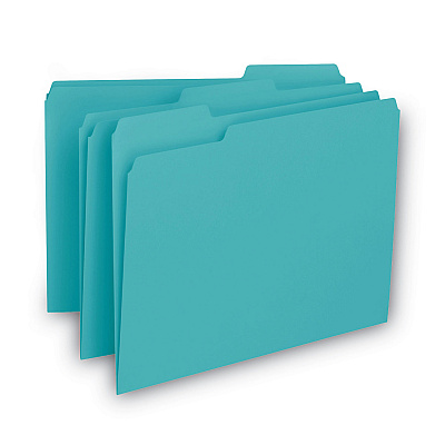Smead Interior File Folders, 1/3-Cut Tabs: Assorted, Letter Size, 0.75" Expansion, Aqua, 100/Box (SMD10235)