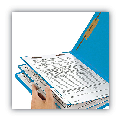 Smead Colored End Tab Classification Folders with Dividers, 2" Expansion, 2 Dividers, 6 Fasteners, Letter Size, Blue, 10/Box (SMD26836)