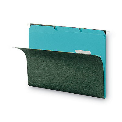 Smead Interior File Folders, 1/3-Cut Tabs: Assorted, Letter Size, 0.75" Expansion, Aqua, 100/Box (SMD10235)