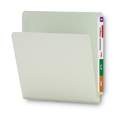Smead Extra-Heavy Recycled Pressboard End Tab Folders, Straight Tabs, Letter Size, 1" Expansion, Gray-Green, 25/Box (SMD26200)