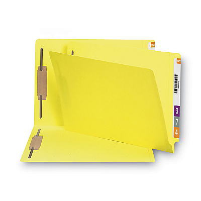 Smead Heavyweight Colored End Tab Fastener Folders, 0.75" Expansion, 2 Fasteners, Legal Size, Yellow Exterior, 50/Box (SMD28940)