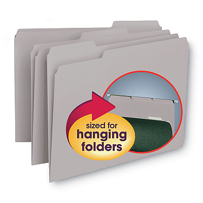 Smead Interior File Folders, 1/3-Cut Tabs: Assorted, Letter Size, 0.75" Expansion, Gray, 100/Box (SMD10251)