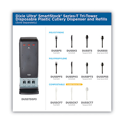 Dixie SmartStock Tri-Tower Dispensing System Cutlery, Fork, Natural, 40/Pack, 24 Packs/Carton (DXEDUSSCF7)