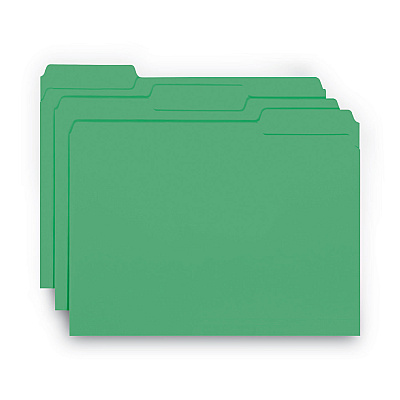 Smead Interior File Folders, 1/3-Cut Tabs: Assorted, Letter Size, 0.75" Expansion, Green, 100/Box (SMD10247)