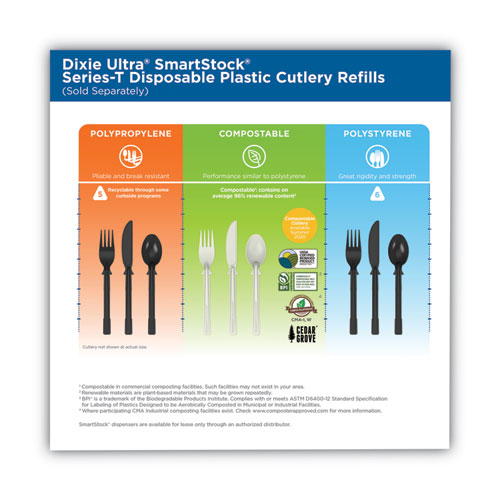 Dixie SmartStock Tri-Tower Dispensing System Cutlery, Soup Spoons, Mediumweight, Polystyrene, Black, 40/Cartridge, 24 Cartridges/CT (DUSSS5)