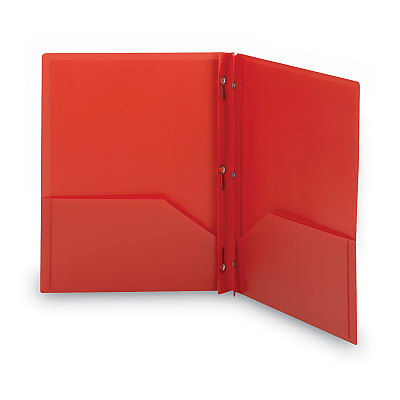 Smead Poly Two-Pocket Folder with Fasteners, 180-Sheet Capacity, 11 x 8.5, Red, 25/Box (SMD87727)
