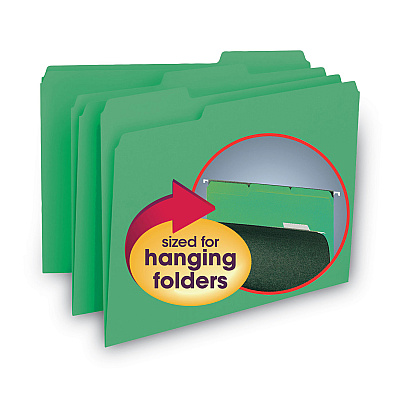 Smead Interior File Folders, 1/3-Cut Tabs: Assorted, Letter Size, 0.75" Expansion, Green, 100/Box (SMD10247)
