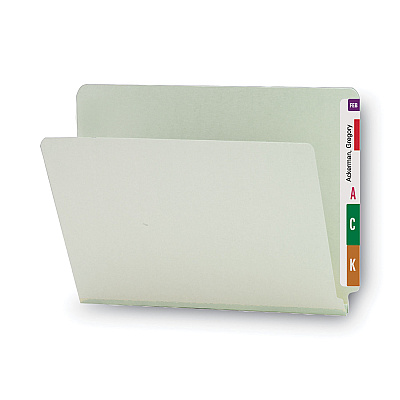 Smead Extra-Heavy Recycled Pressboard End Tab Folders, Straight Tabs, Letter Size, 1" Expansion, Gray-Green, 25/Box (SMD26200)
