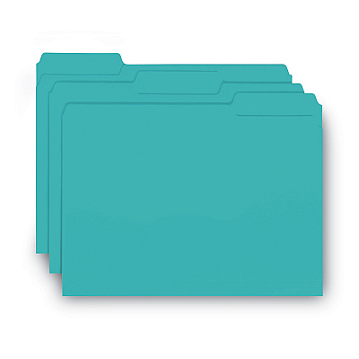 Smead Interior File Folders, 1/3-Cut Tabs: Assorted, Letter Size, 0.75" Expansion, Aqua, 100/Box (SMD10235)