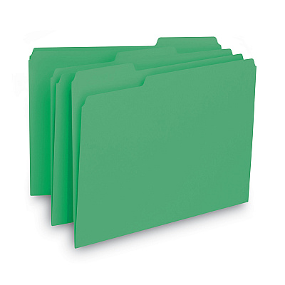 Smead Interior File Folders, 1/3-Cut Tabs: Assorted, Letter Size, 0.75" Expansion, Green, 100/Box (SMD10247)