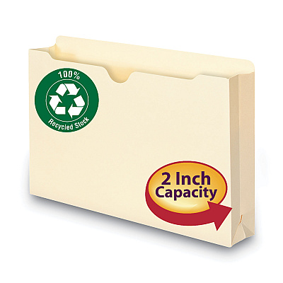 Smead 100% Recycled Top Tab File Jackets, Straight Tab, Legal Size, Manila, 50/Box (SMD75607)