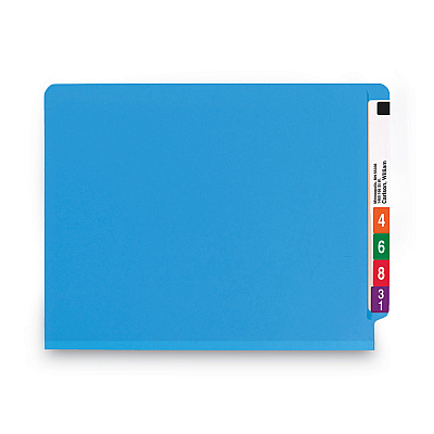 Smead Colored End Tab Classification Folders with Dividers, 2" Expansion, 2 Dividers, 6 Fasteners, Letter Size, Blue, 10/Box (SMD26836)
