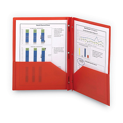 Smead Poly Two-Pocket Folder with Fasteners, 180-Sheet Capacity, 11 x 8.5, Red, 25/Box (SMD87727)