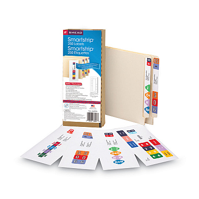 Smead Color-Coded Smartstrip Refill Label Forms, Inkjet Printer, Assorted, 1.5 x 7.5, White, 250/Pack (SMD66006)