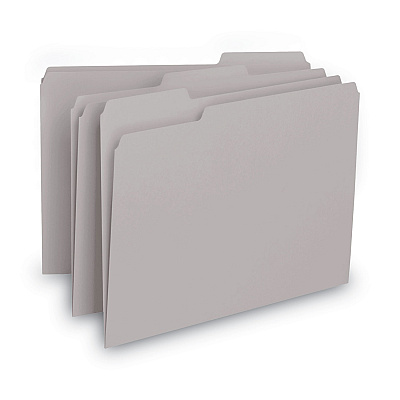 Smead Interior File Folders, 1/3-Cut Tabs: Assorted, Letter Size, 0.75" Expansion, Gray, 100/Box (SMD10251)