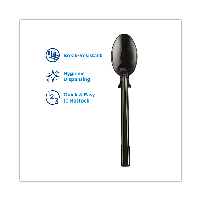 Dixie SmartStock Tri-Tower Dispensing System Cutlery, Teaspoons, Mediumweight, Polypropylene, Black, 40/Pack, 24 Packs/Carton (DXEDUSSPT5)