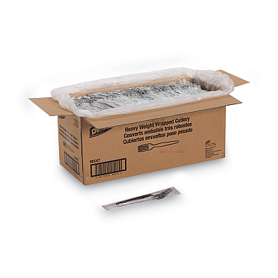Dixie Individually Wrapped Heavyweight Forks, Polystyrene, Black, 1,000/Carton (DXEFH53C7)