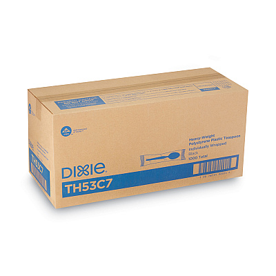 Dixie Individually Wrapped Heavyweight Teaspoons, Polystyrene, Black 1,000/Carton (DXETH53C7)